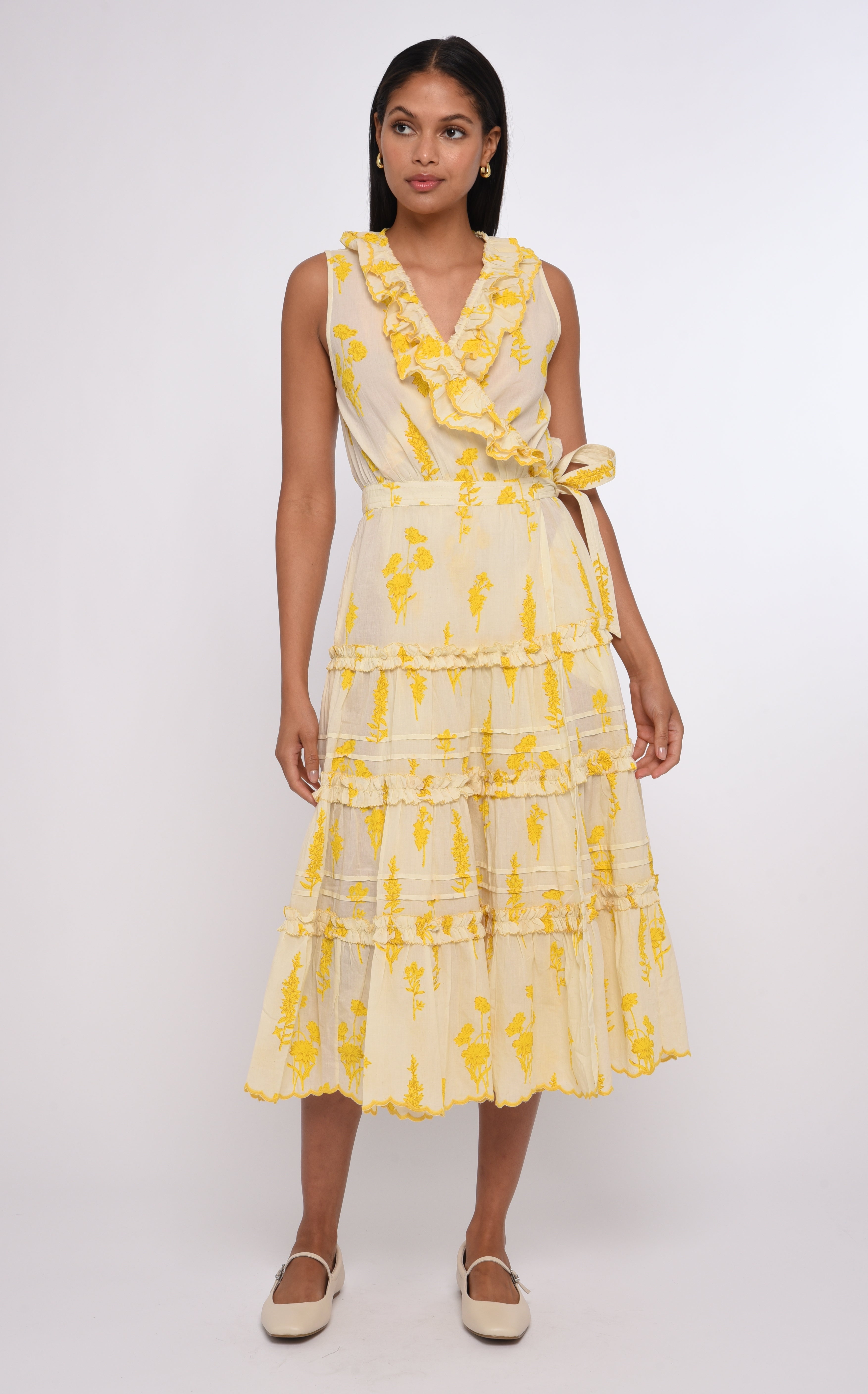 WOMEN'S MAXI DRESS White COTTON DRESS WOMEN'S YELLOW DRESS SUMMER MAXI DRESS Forsythia Floral Print / XS
