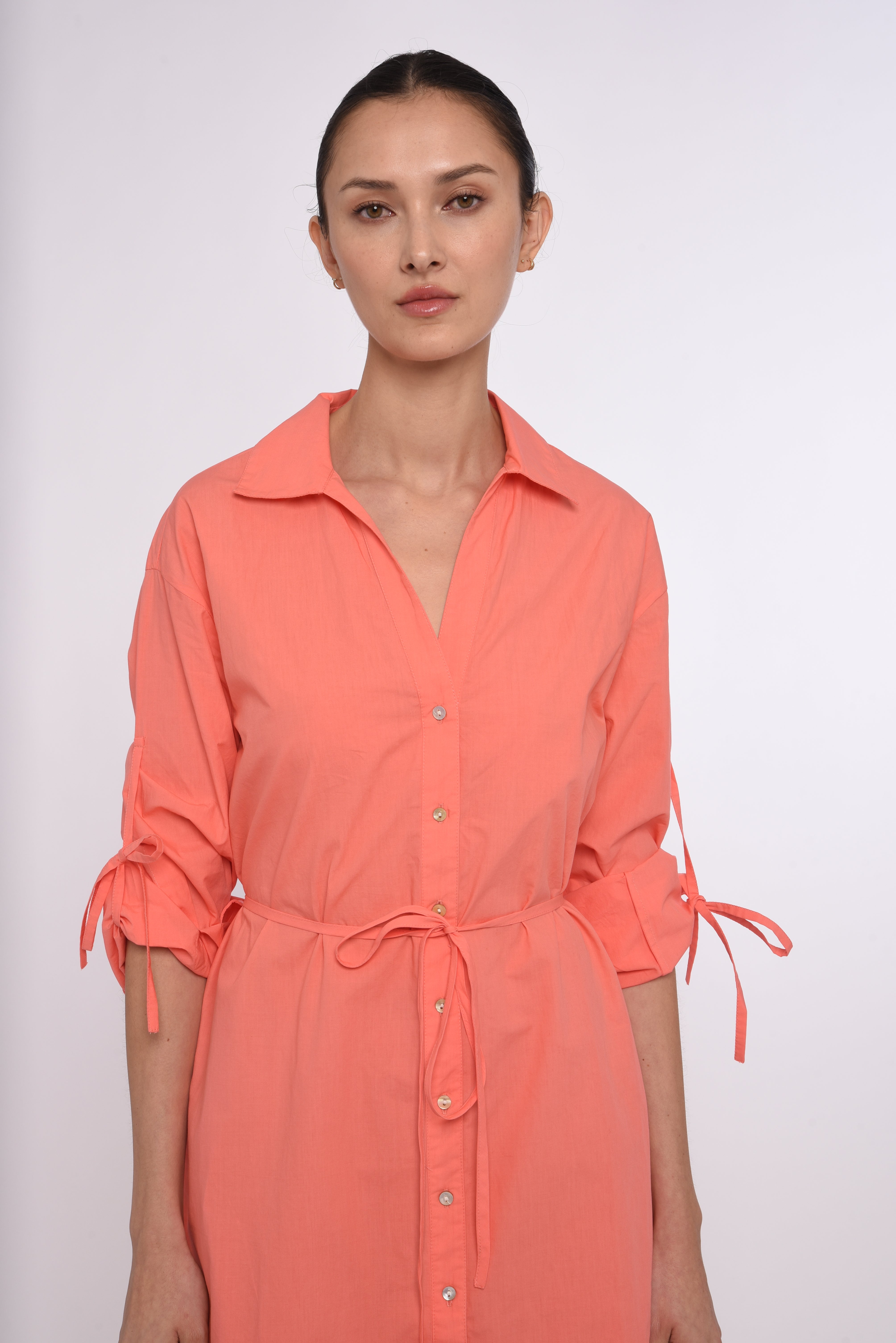 BUTTON DOWN SHIRT DRESS COTTON SHIRT DRESS WOMEN'S SUMMER DRESS Georgia Peach / S
