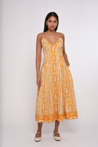 SUMMER MAXI DRESS YELLOW MAXI DRESS WOMEN'S DRESS Bowen Deco Print / XS
