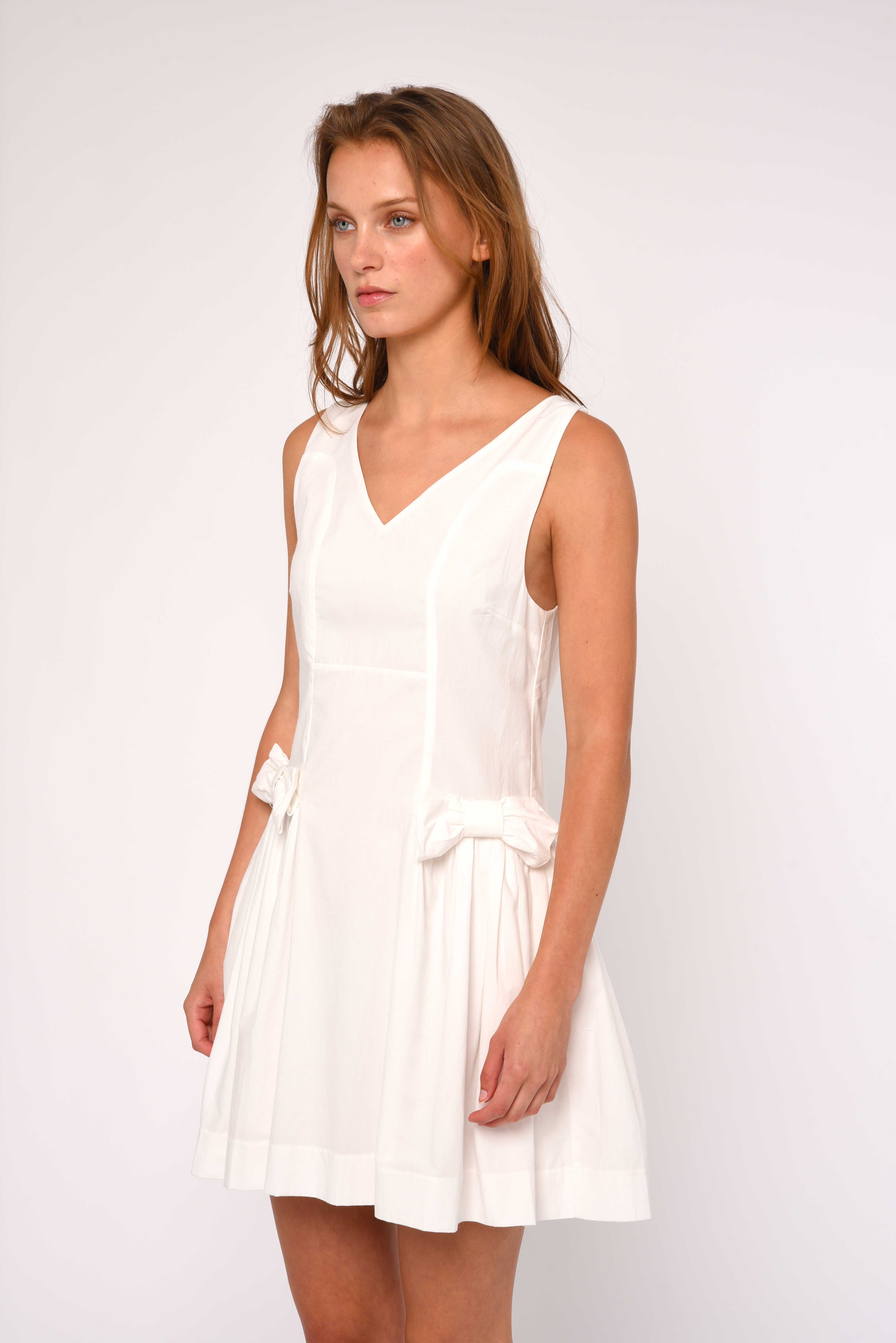 white cotton mini dress Bow Mini Dress White Cotton Dress White Short Dress Bow Cotton Dress Bright White / M