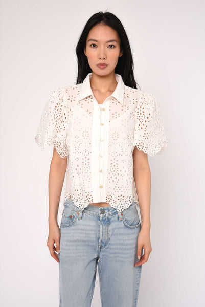 WHITE EYELET BLOUSE EYELET TOP SHORT SLEEVE EYELET – LOVE THE LABEL