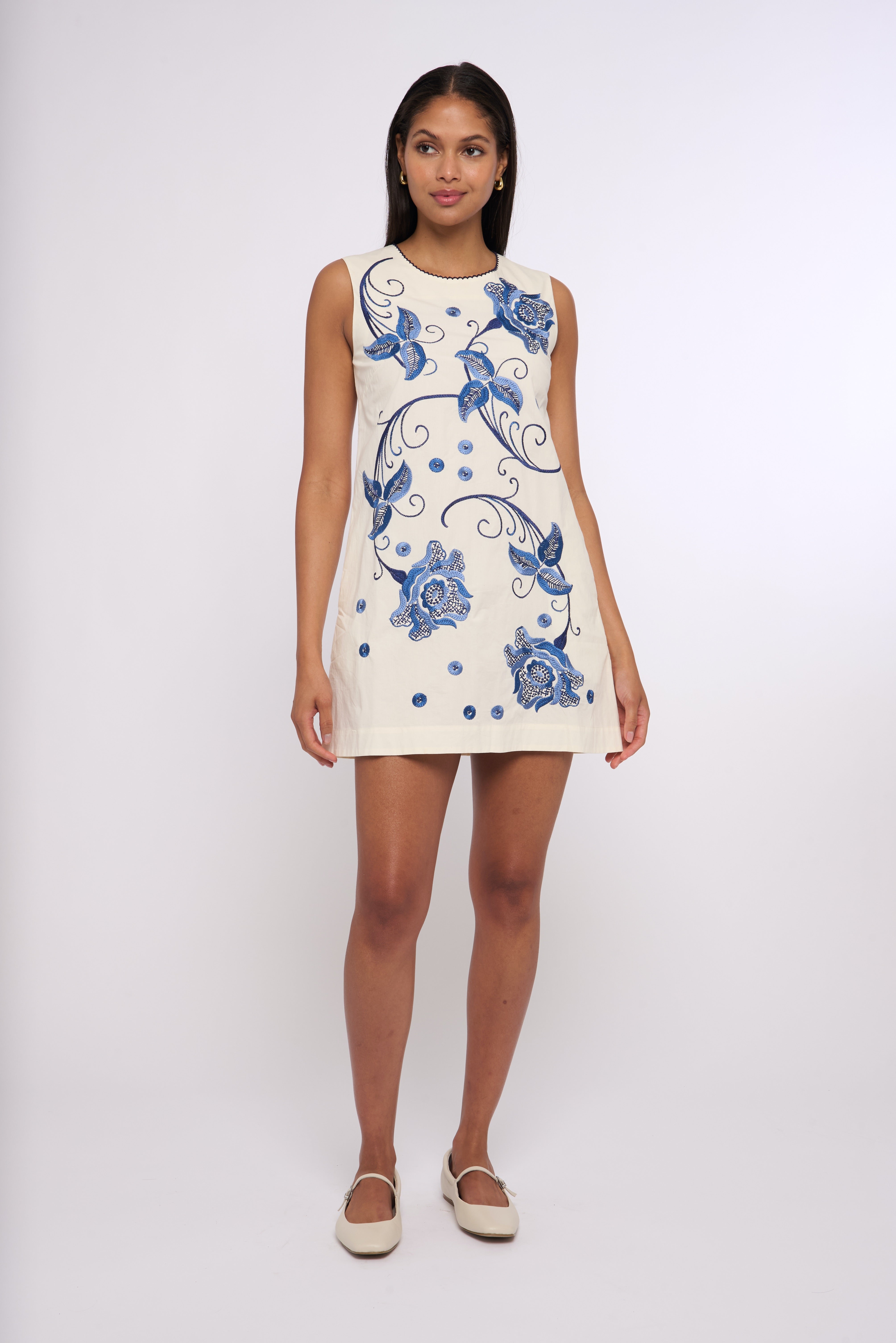 EMBROIDERED DRESS WOMEN'S MINI DRESS SUMMER DRESS WHTEI FLORAL DRESS Kimber Embroidery / XL
